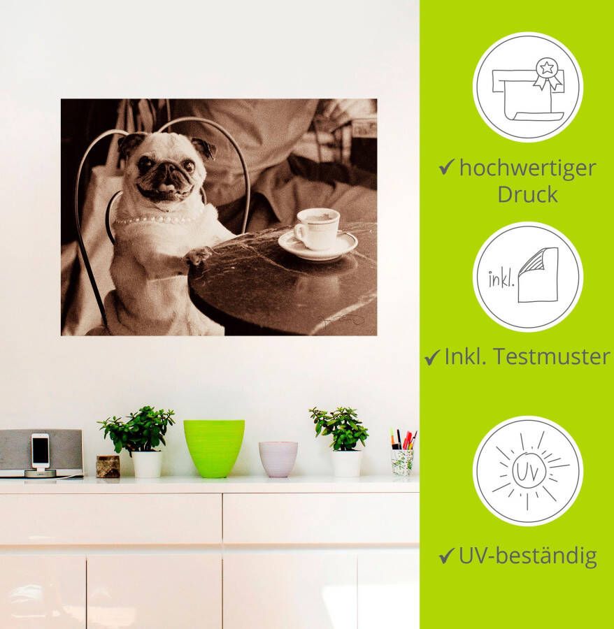 Artland Artprint Koffie mopshond als artprint op linnen poster muursticker in verschillende maten