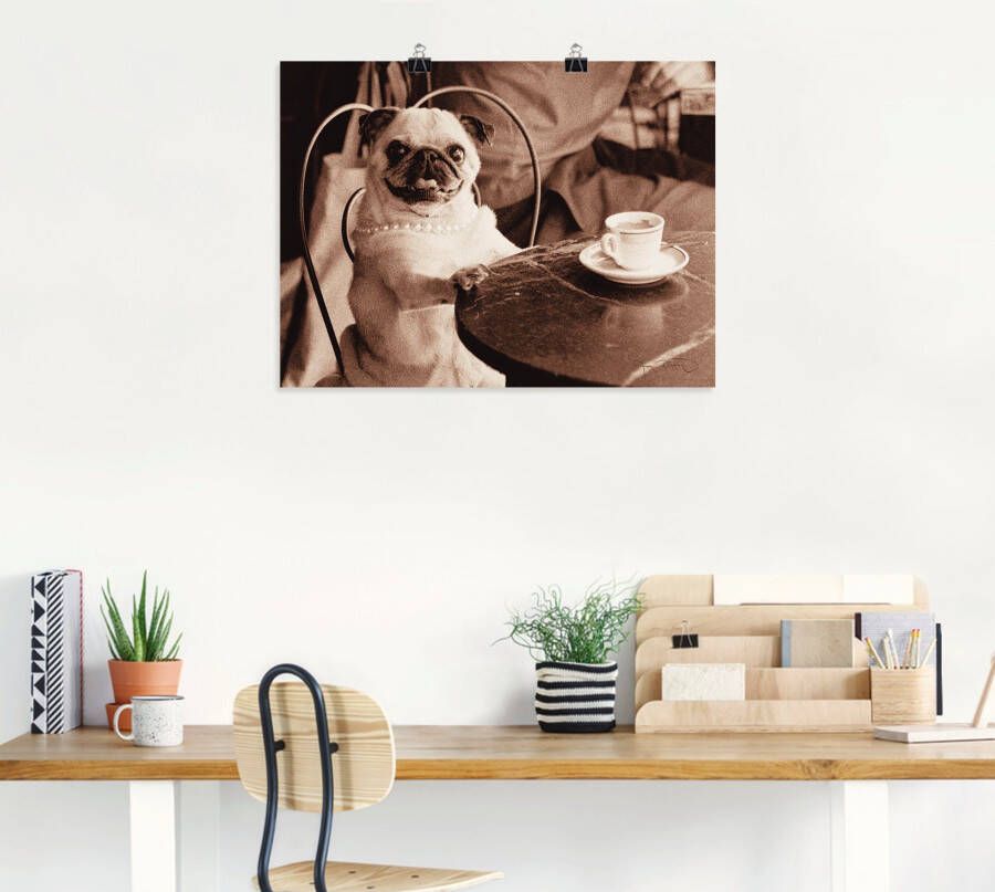 Artland Artprint Koffie mopshond als artprint op linnen poster muursticker in verschillende maten