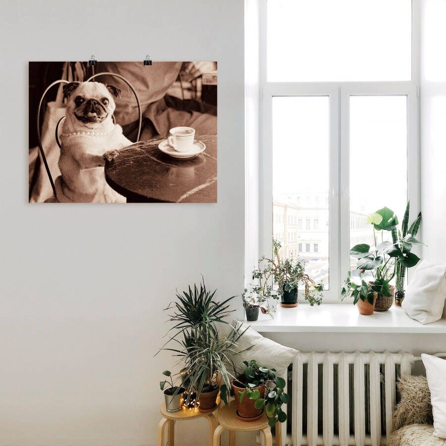 Artland Artprint Koffie mopshond als artprint op linnen poster muursticker in verschillende maten