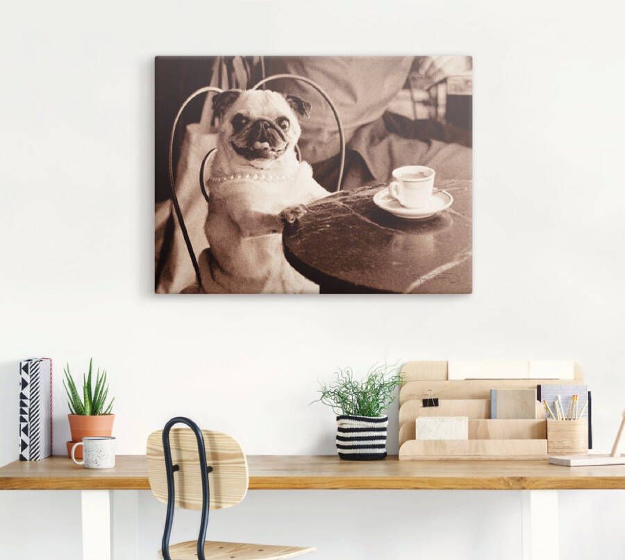 Artland Artprint Koffie mopshond als artprint op linnen poster muursticker in verschillende maten