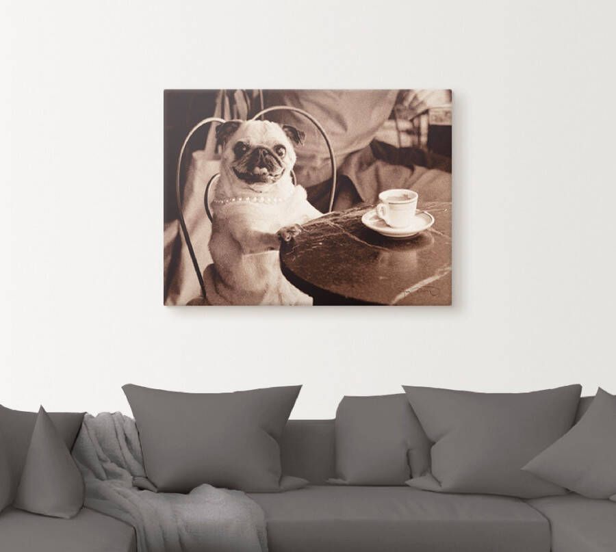 Artland Artprint Koffie mopshond als artprint op linnen poster muursticker in verschillende maten