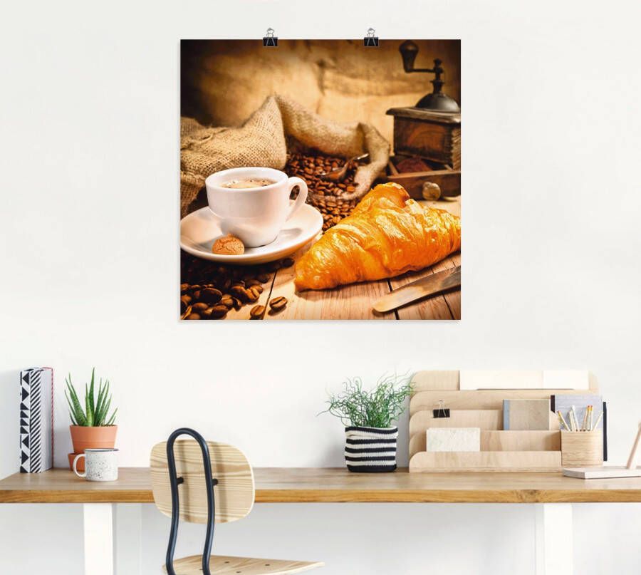 Artland Artprint Koffiekopje met croissant als artprint op linnen poster in verschillende formaten maten