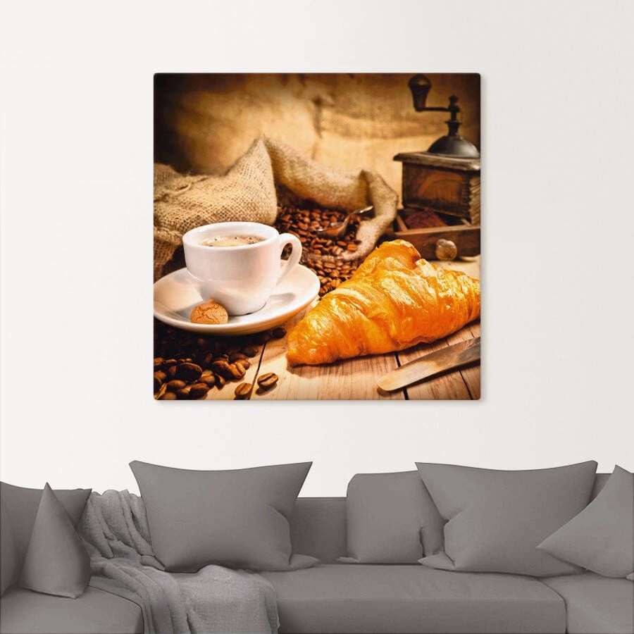 Artland Artprint Koffiekopje met croissant als artprint op linnen poster in verschillende formaten maten