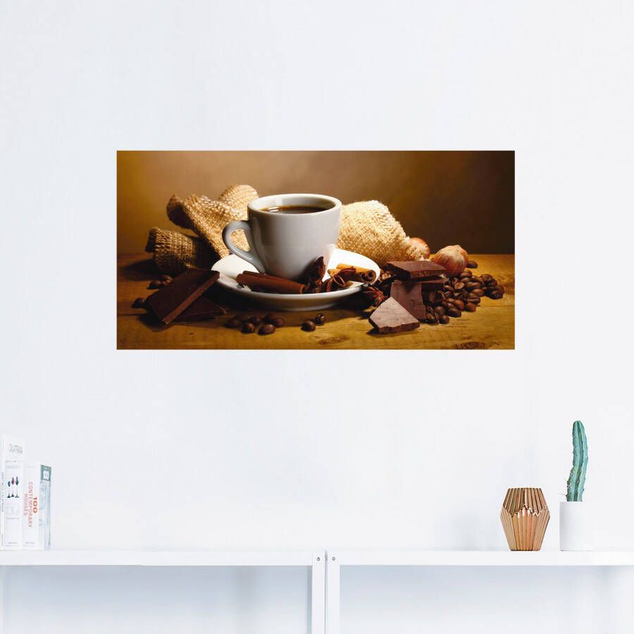 Artland Artprint Koffiekopje pijpje kaneel noten chocolade als artprint op linnen poster muursticker in verschillende maten