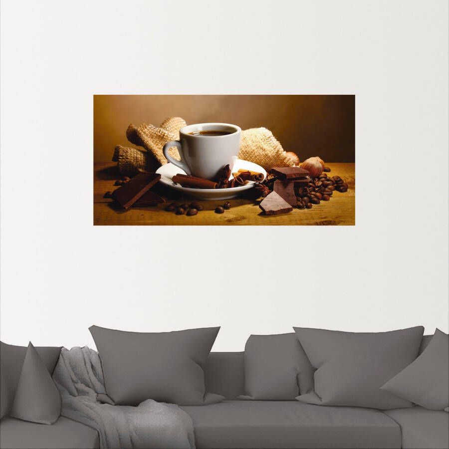 Artland Artprint Koffiekopje pijpje kaneel noten chocolade als artprint op linnen poster muursticker in verschillende maten