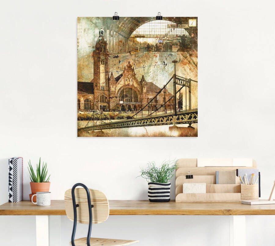 Artland Artprint Krefeld skyline abstracte collage als artprint op linnen poster in verschillende formaten maten