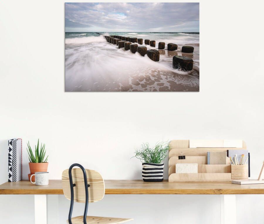 Artland Artprint Kribben bij zonsondergang Kribben aan de Oostzee op een stormachtige dag als artprint van aluminium artprint voor buiten artprint op linnen in verschillende maten