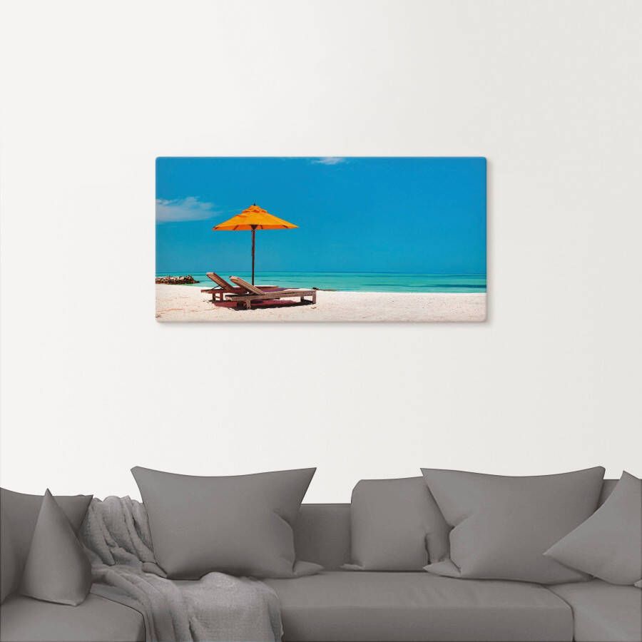 Artland Artprint Ligstoel parasol strand Malediven als artprint van aluminium artprint voor buiten artprint op linnen poster muursticker