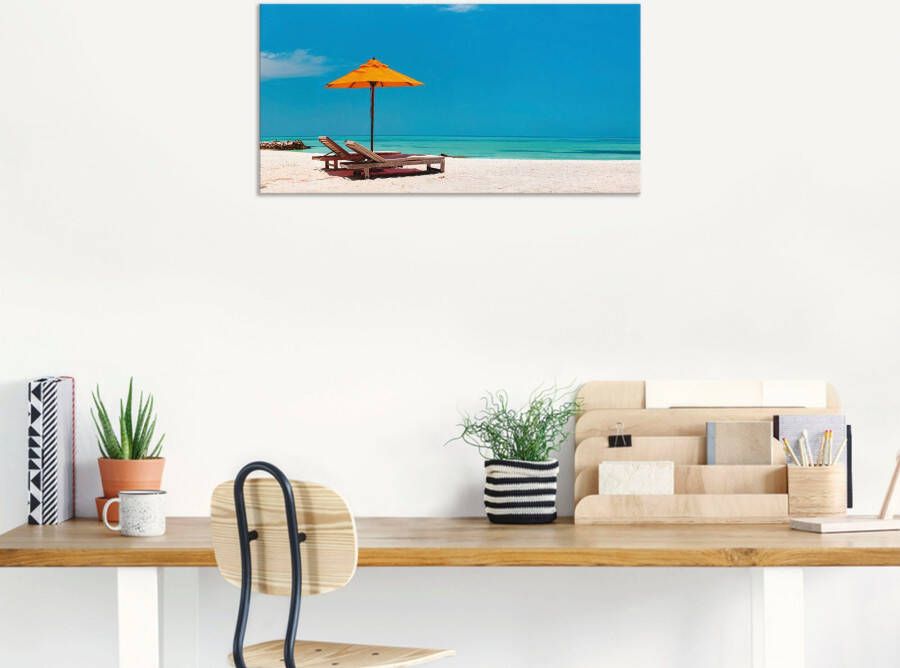 Artland Artprint Ligstoel parasol strand Malediven als artprint van aluminium artprint voor buiten artprint op linnen poster muursticker