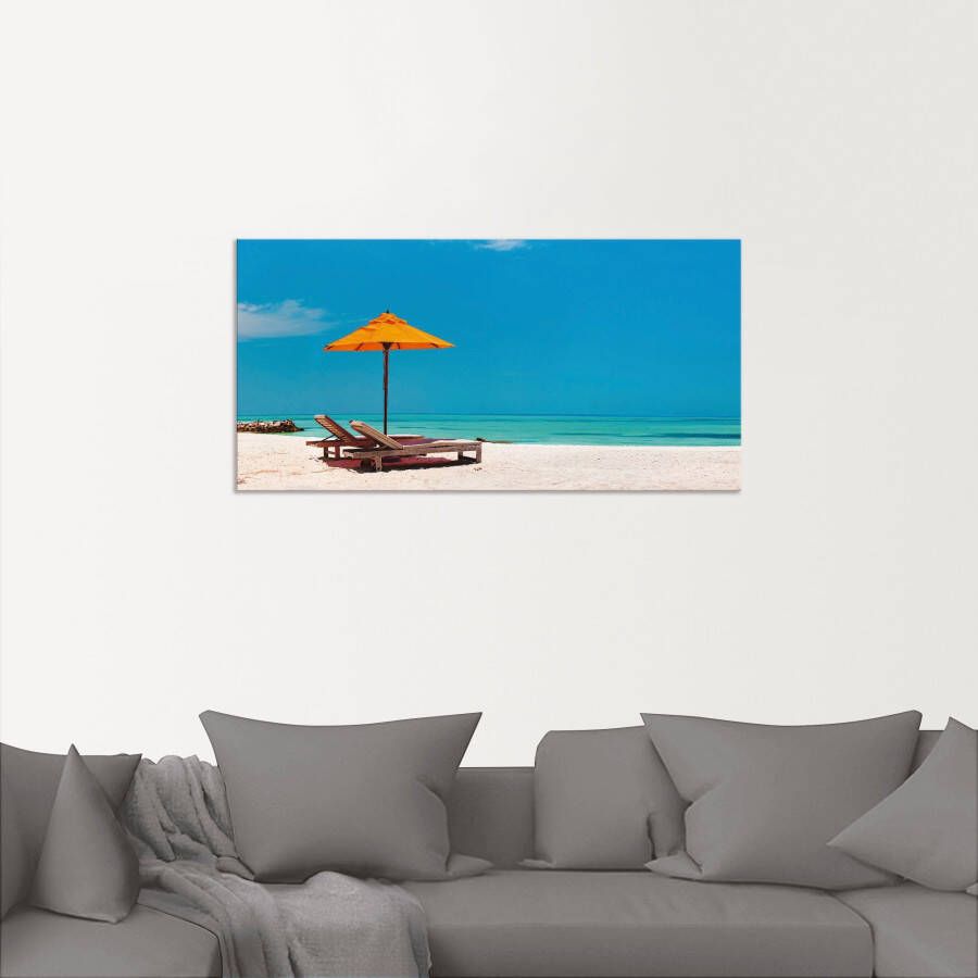 Artland Artprint Ligstoel parasol strand Malediven als artprint van aluminium artprint voor buiten artprint op linnen poster muursticker