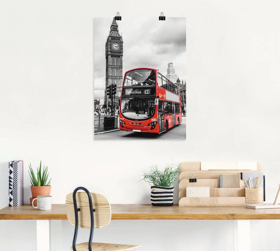 Artland Artprint Londen Bus en Big Ben als artprint op linnen poster in verschillende formaten maten