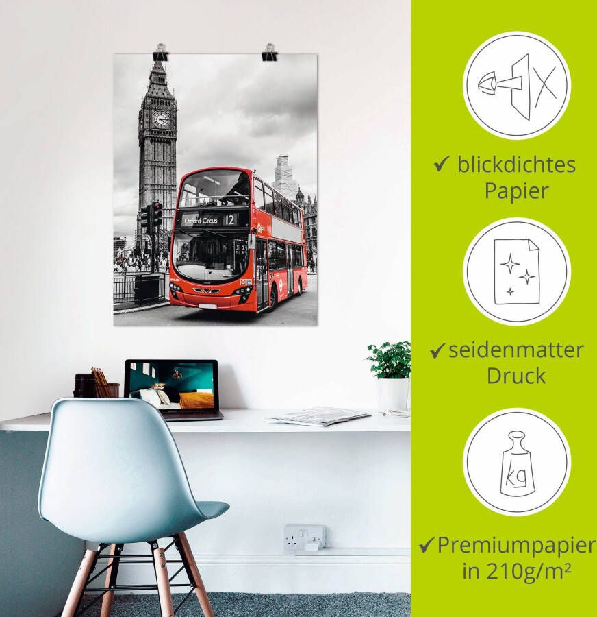 Artland Artprint Londen Bus en Big Ben als artprint op linnen poster in verschillende formaten maten