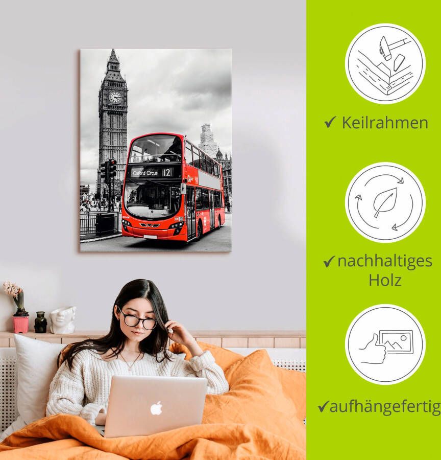 Artland Artprint Londen Bus en Big Ben als artprint op linnen poster in verschillende formaten maten