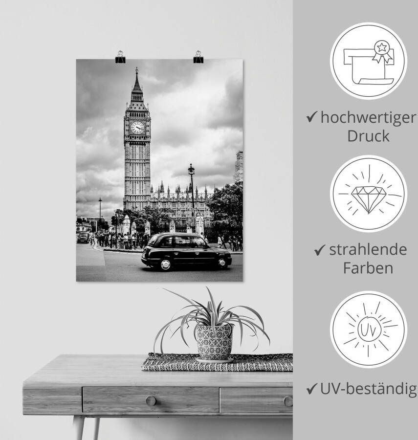 Artland Artprint Londen Taxi en Big Ben als artprint op linnen poster in verschillende formaten maten