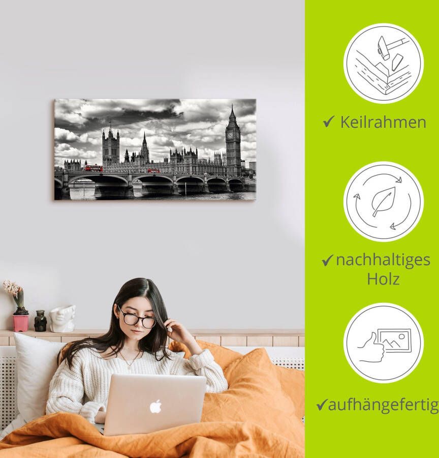 Artland Artprint Londen Westminster Bridge & Red Buses als artprint op linnen poster muursticker in verschillende maten