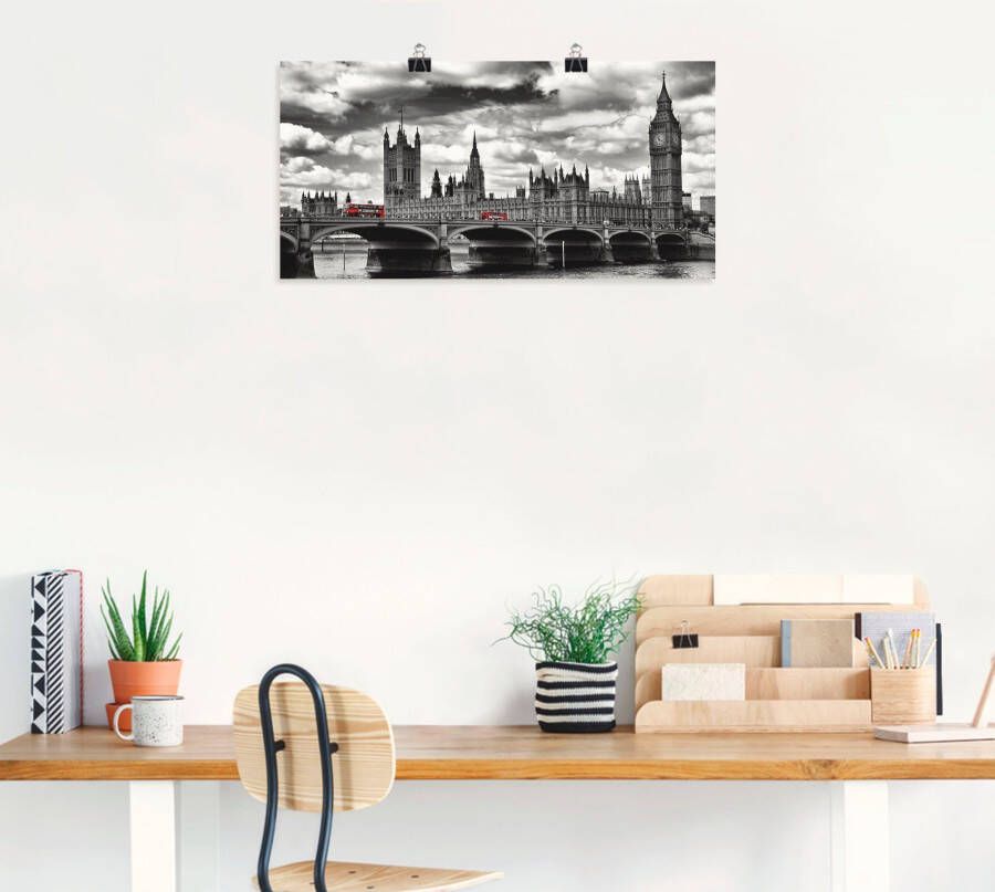 Artland Artprint Londen Westminster Bridge & Red Buses als artprint op linnen poster muursticker in verschillende maten