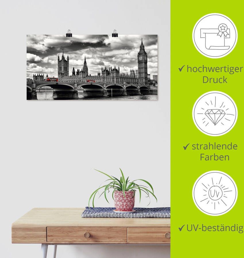 Artland Artprint Londen Westminster Bridge & Red Buses als artprint op linnen poster muursticker in verschillende maten