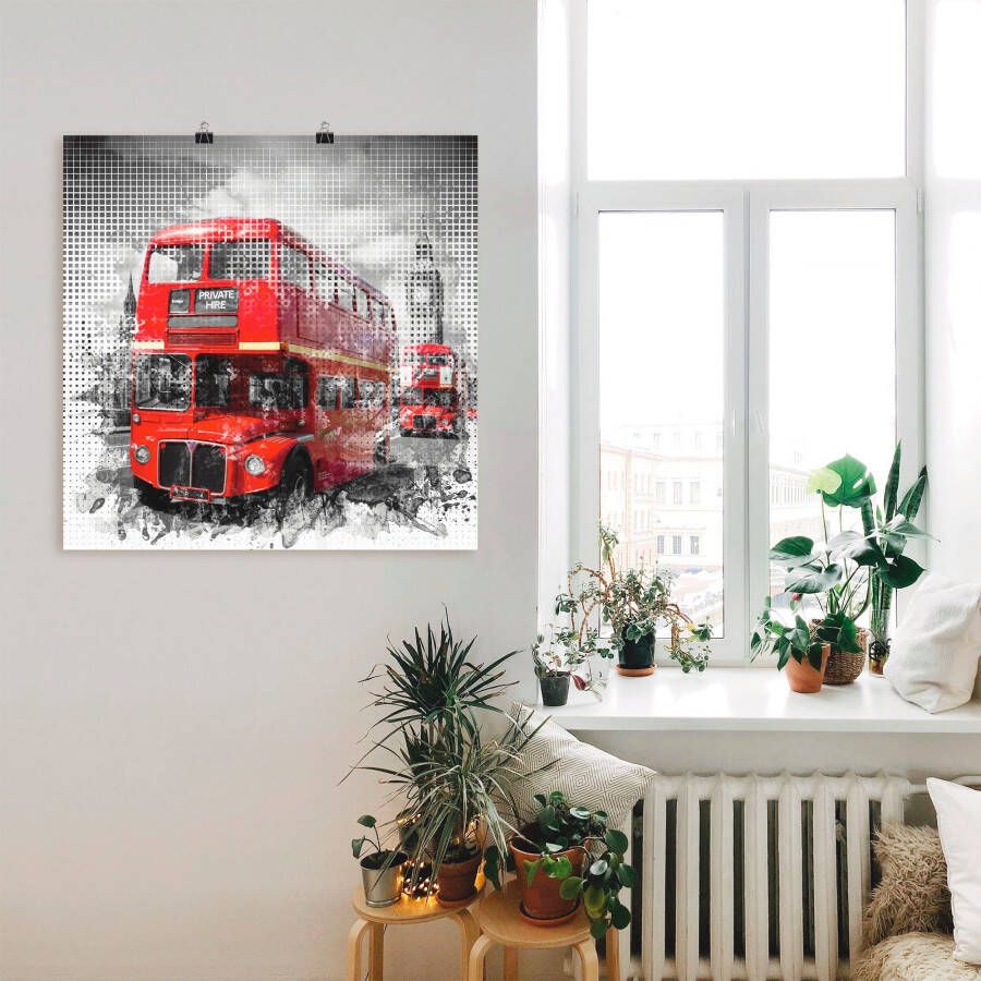 Artland Artprint Londen Westminster rode bussen als poster in verschillende formaten maten