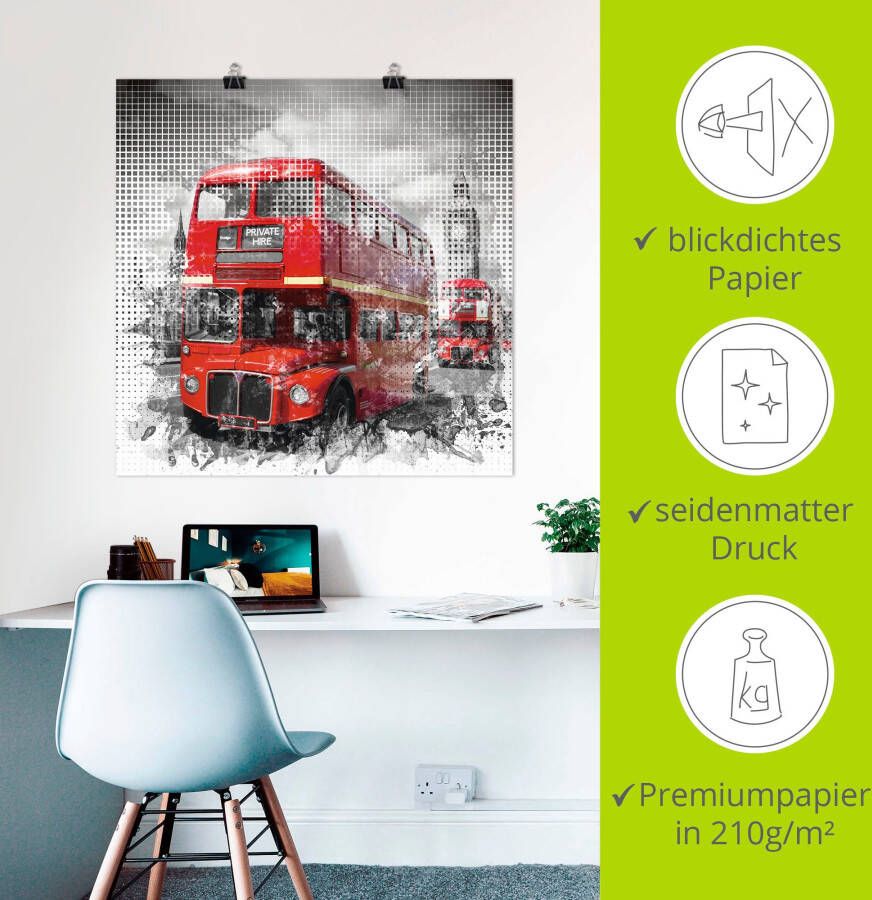 Artland Artprint Londen Westminster rode bussen als poster in verschillende formaten maten