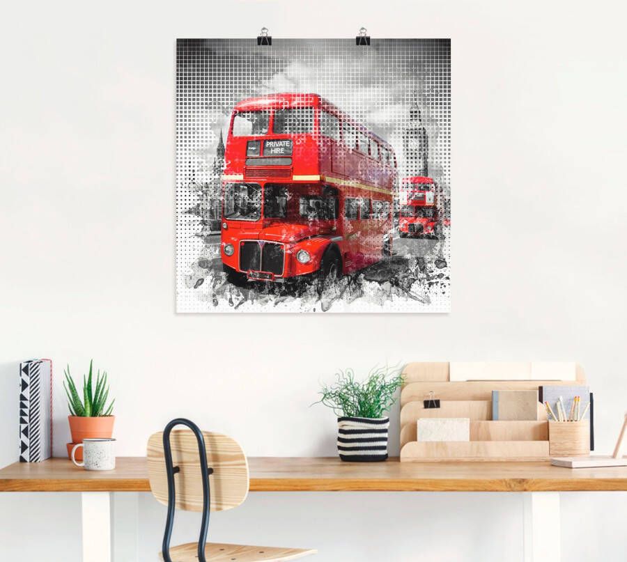 Artland Artprint Londen Westminster rode bussen als poster in verschillende formaten maten