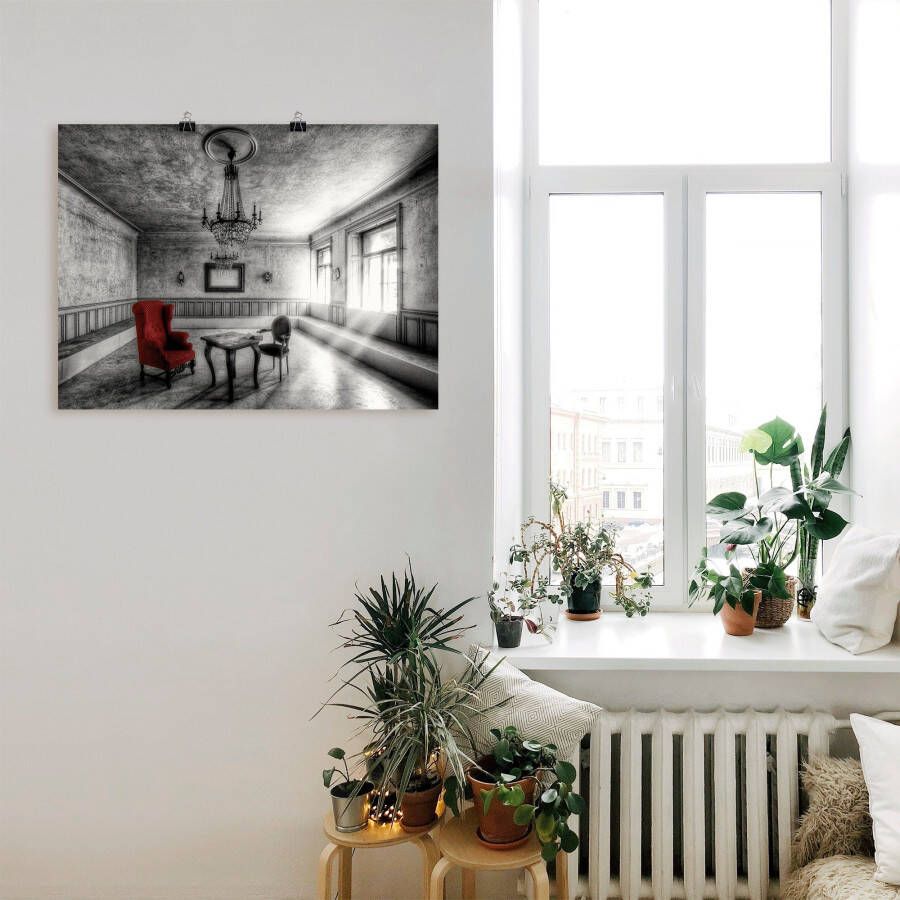 Artland Artprint Lost Place rode fauteuil als artprint van aluminium artprint voor buiten artprint op linnen poster muursticker