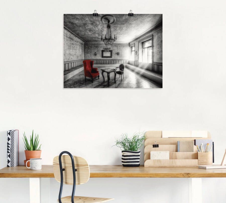 Artland Artprint Lost Place rode fauteuil als artprint van aluminium artprint voor buiten artprint op linnen poster muursticker