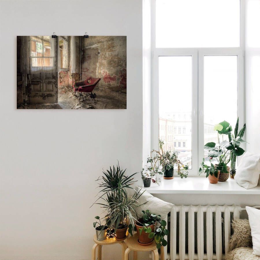 Artland Artprint Lost Place rode fauteuil I als artprint van aluminium artprint voor buiten artprint op linnen poster muursticker