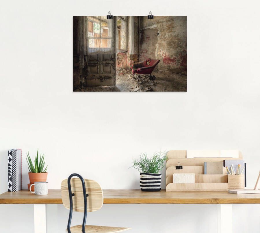 Artland Artprint Lost Place rode fauteuil I als artprint van aluminium artprint voor buiten artprint op linnen poster muursticker