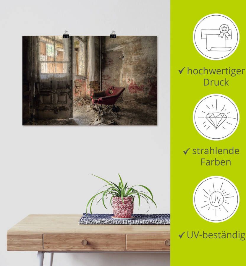 Artland Artprint Lost Place rode fauteuil I als artprint van aluminium artprint voor buiten artprint op linnen poster muursticker