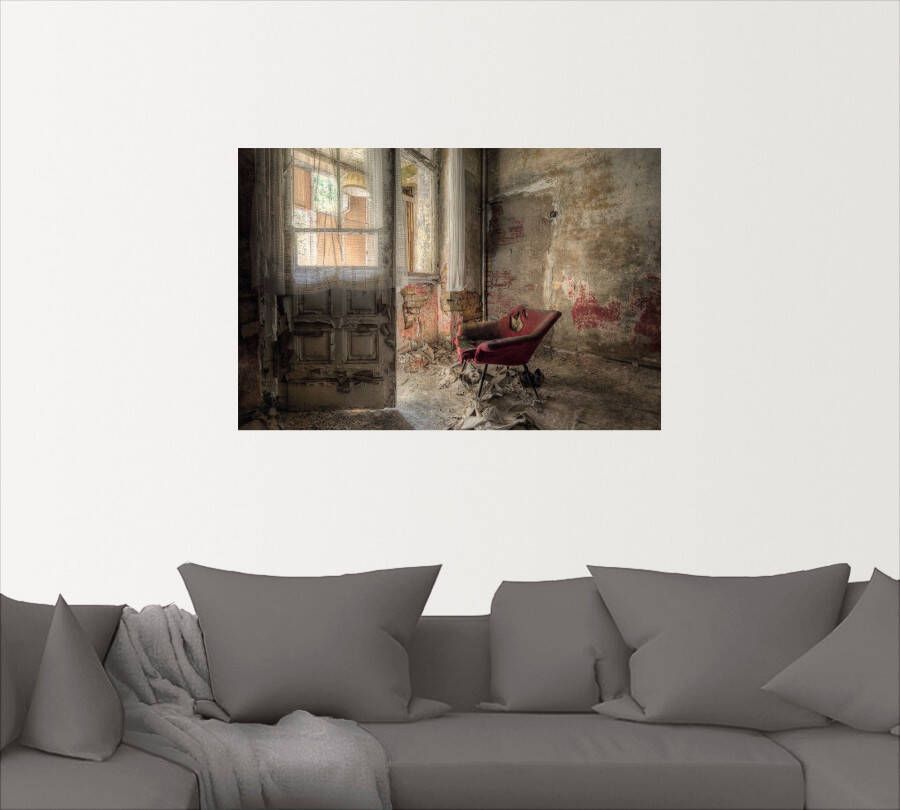 Artland Artprint Lost Place rode fauteuil I als artprint van aluminium artprint voor buiten artprint op linnen poster muursticker