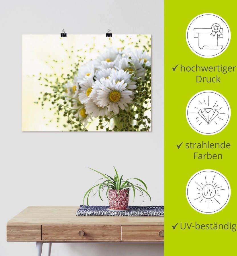 Artland Artprint Madeliefje met groen als artprint op linnen poster muursticker in verschillende maten