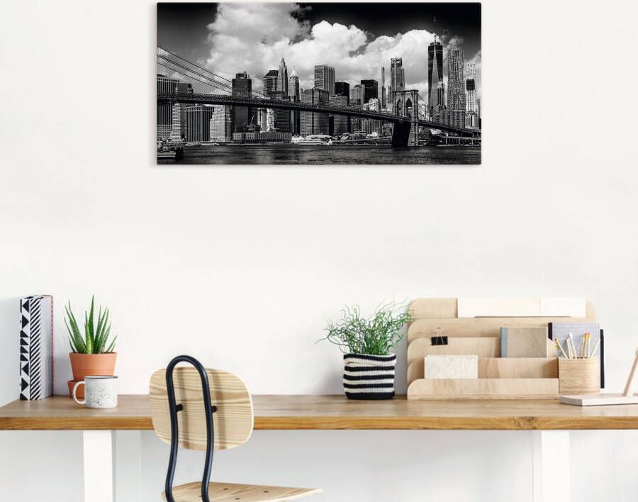 Artland Artprint Manhattan Skyline Brooklyn Bridge als artprint van aluminium artprint op linnen muursticker verschillende maten