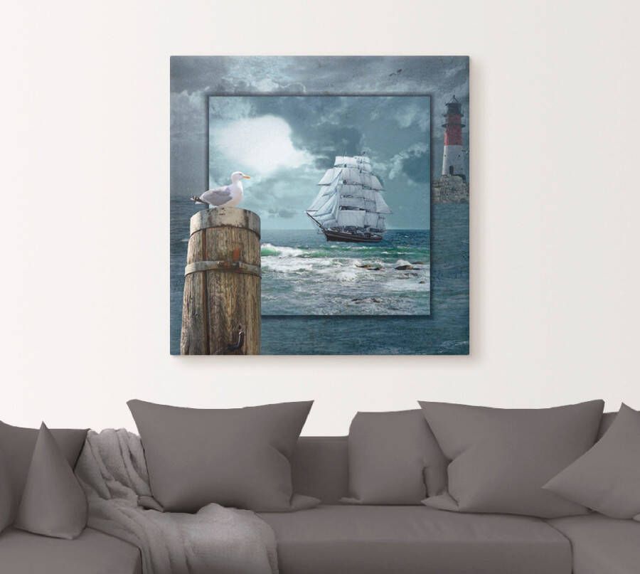 Artland Artprint Maritieme collage met zeilschip als artprint op linnen poster muursticker in verschillende maten