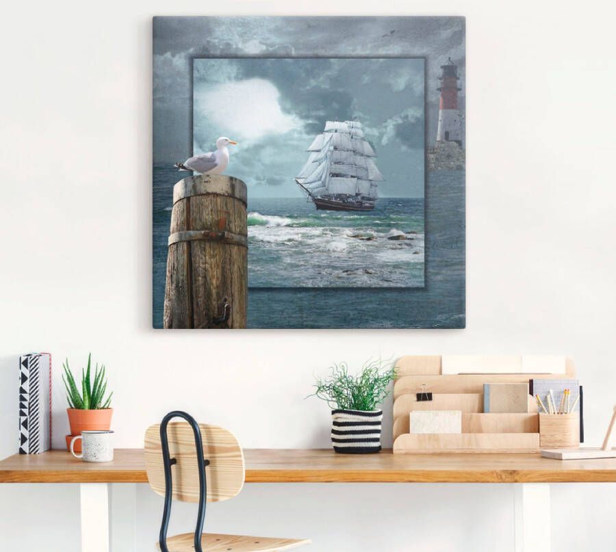 Artland Artprint Maritieme collage met zeilschip als artprint op linnen poster muursticker in verschillende maten