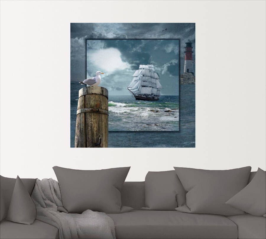 Artland Artprint Maritieme collage met zeilschip als artprint op linnen poster muursticker in verschillende maten