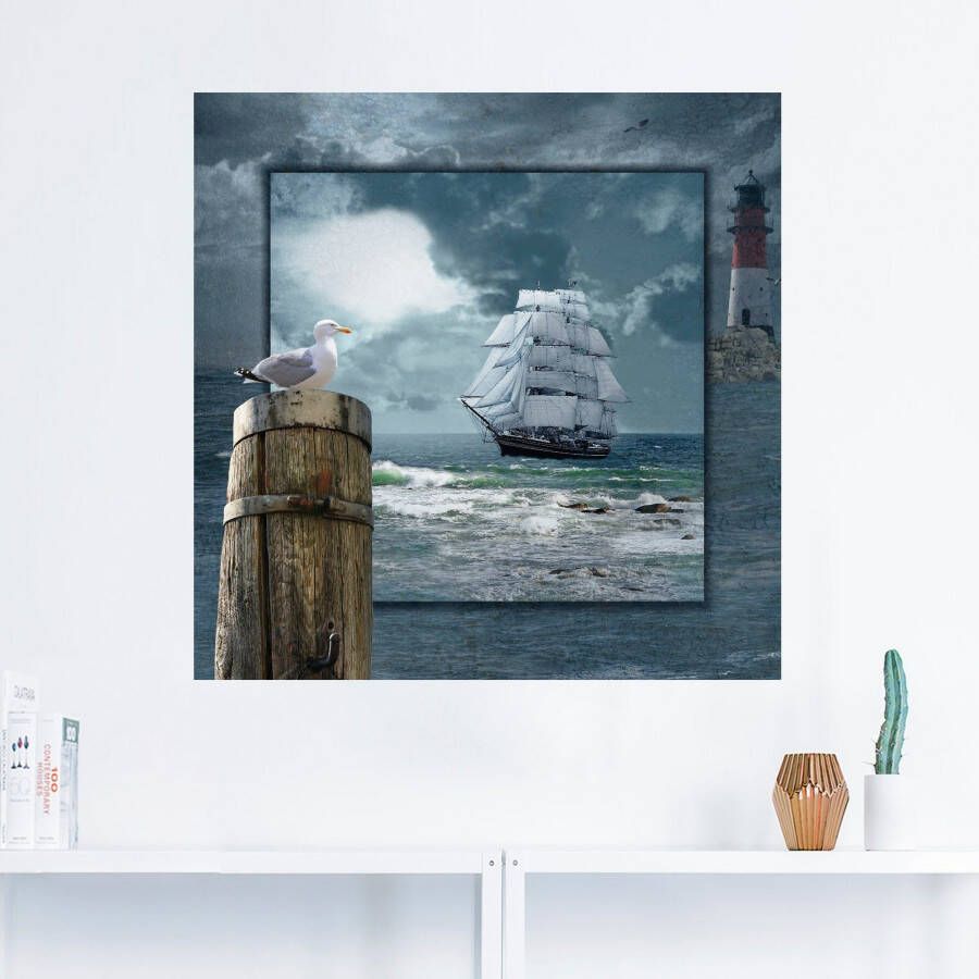 Artland Artprint Maritieme collage met zeilschip als artprint op linnen poster muursticker in verschillende maten