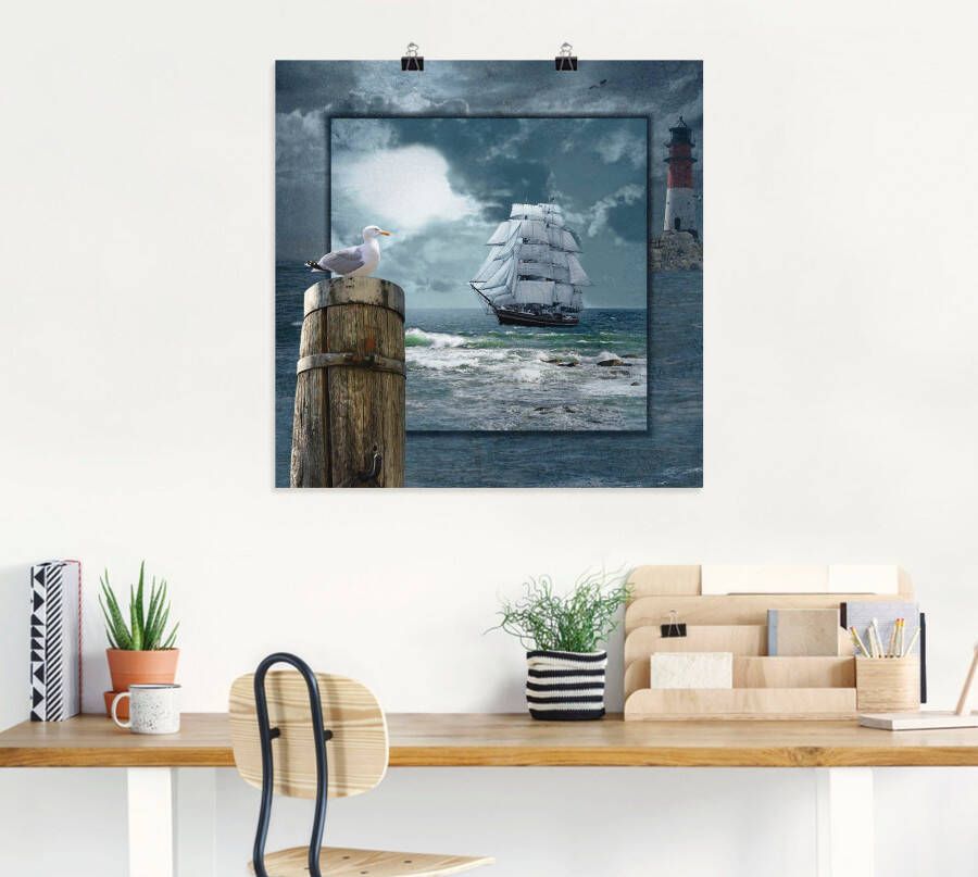 Artland Artprint Maritieme collage met zeilschip als artprint op linnen poster muursticker in verschillende maten - Foto 2