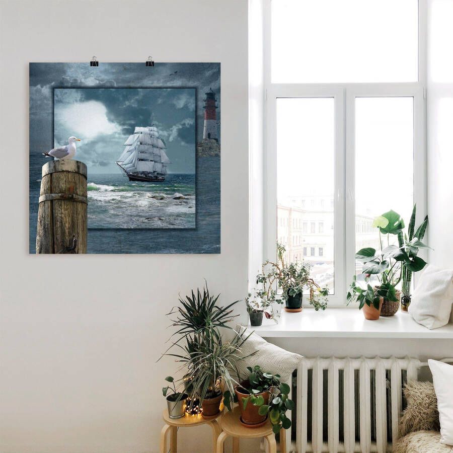 Artland Artprint Maritieme collage met zeilschip als artprint op linnen poster muursticker in verschillende maten - Foto 3