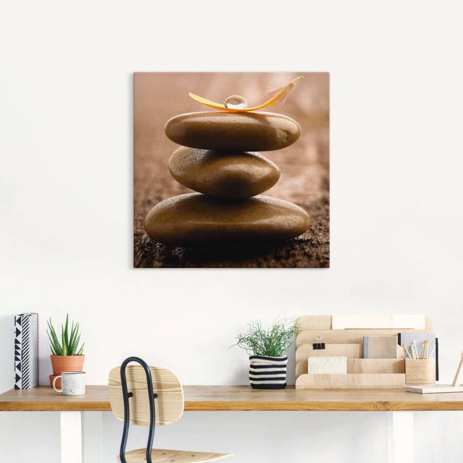 Artland Artprint Massagestenen op houten ondergrond als artprint op linnen muursticker in verschillende maten