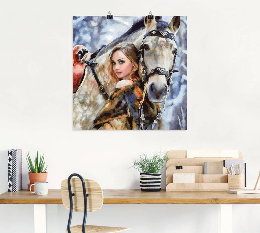 Artland Artprint Meisje met het witte paard als artprint op linnen poster muursticker in verschillende maten