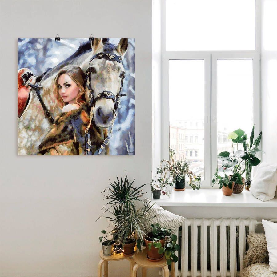 Artland Artprint Meisje met het witte paard als artprint op linnen poster muursticker in verschillende maten