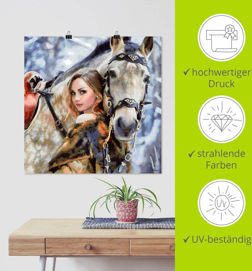 Artland Artprint Meisje met het witte paard als artprint op linnen poster muursticker in verschillende maten