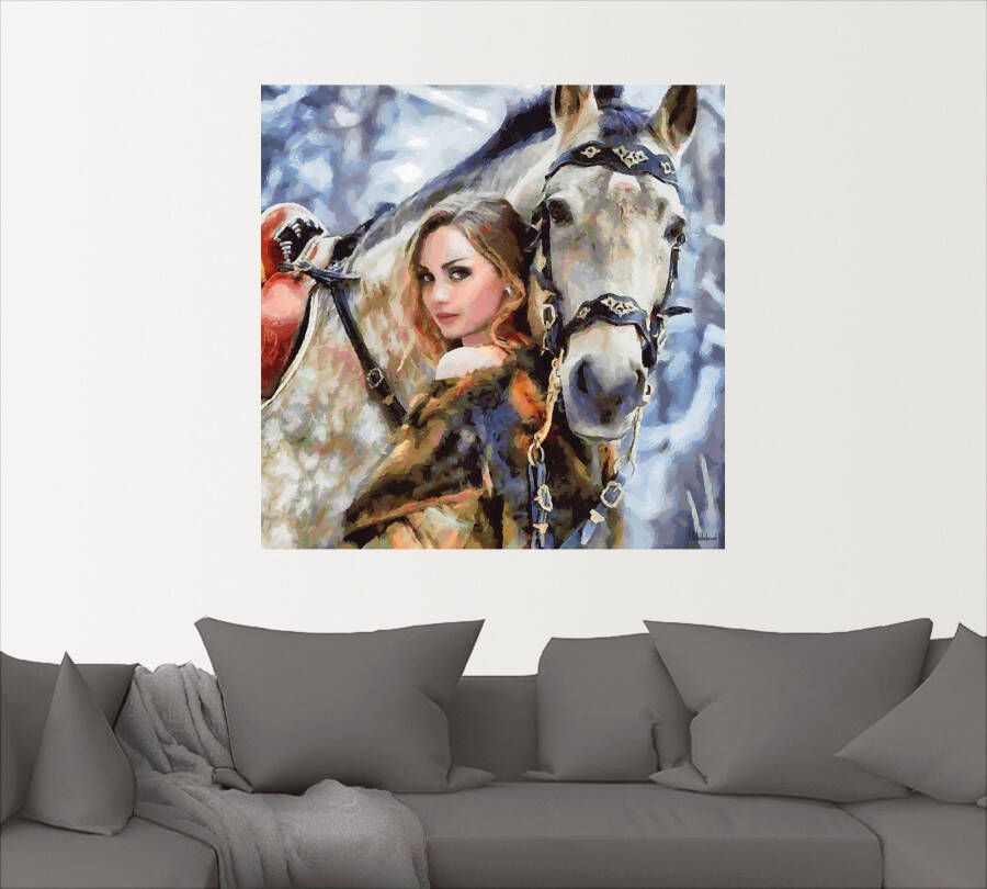 Artland Artprint Meisje met het witte paard als artprint op linnen poster muursticker in verschillende maten