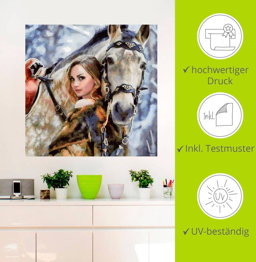 Artland Artprint Meisje met het witte paard als artprint op linnen poster muursticker in verschillende maten