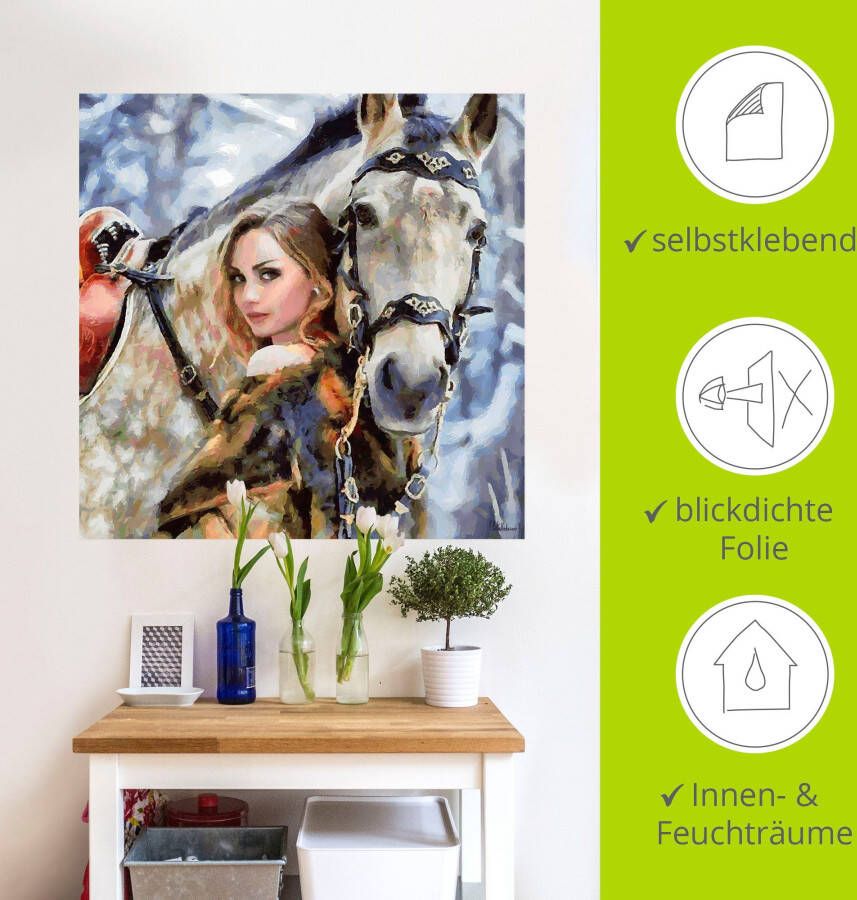 Artland Artprint Meisje met het witte paard als artprint op linnen poster muursticker in verschillende maten