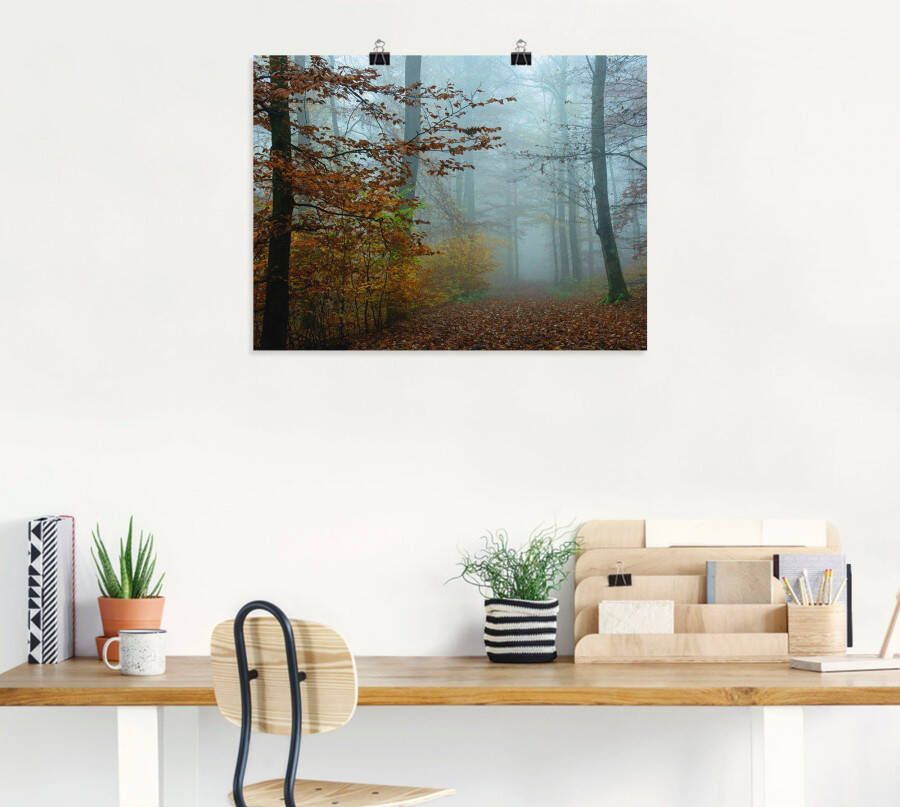 Artland Artprint Mist in herfstbos als artprint op linnen poster muursticker in verschillende maten