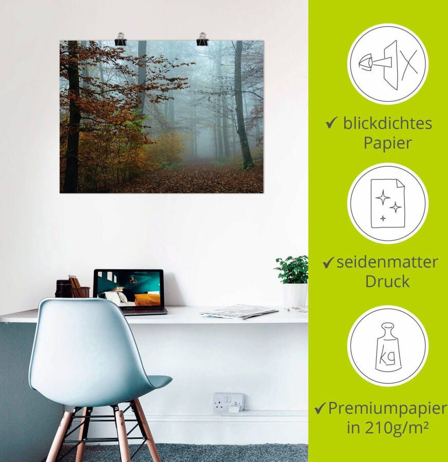 Artland Artprint Mist in herfstbos als artprint op linnen poster muursticker in verschillende maten