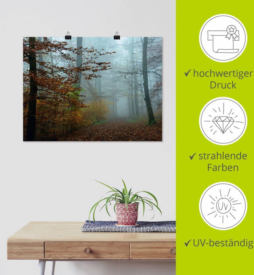 Artland Artprint Mist in herfstbos als artprint op linnen poster muursticker in verschillende maten