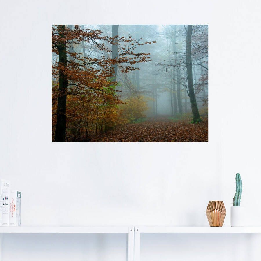 Artland Artprint Mist in herfstbos als artprint op linnen poster muursticker in verschillende maten