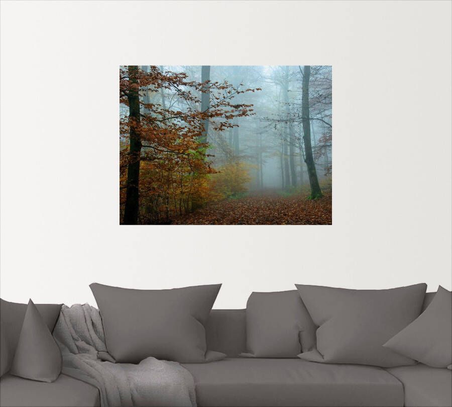 Artland Artprint Mist in herfstbos als artprint op linnen poster muursticker in verschillende maten